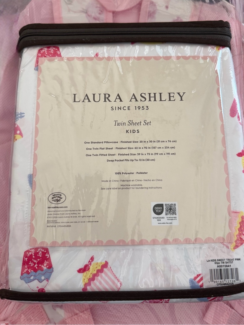 Laura Ashley SWEET TREAT PINK Kids Twin Sheet Set - Cupcake Pattern ~ 3 PC - Picture 3 of 7